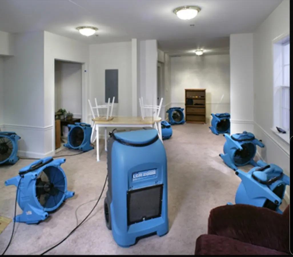 Air movers and dehumidifier setup for Water Damage Restoration in Flossmoor